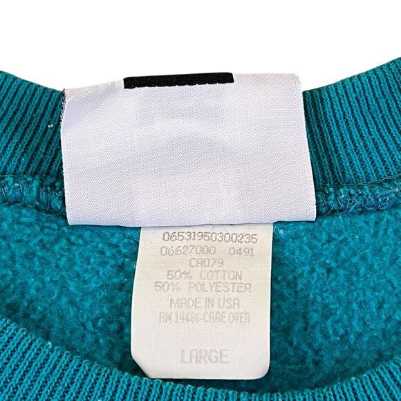 Vintage Lee Crewneck Sweatshirt Men Size L Teal Turquoise Heavyweight Cotton USA - Picture 5 of 11